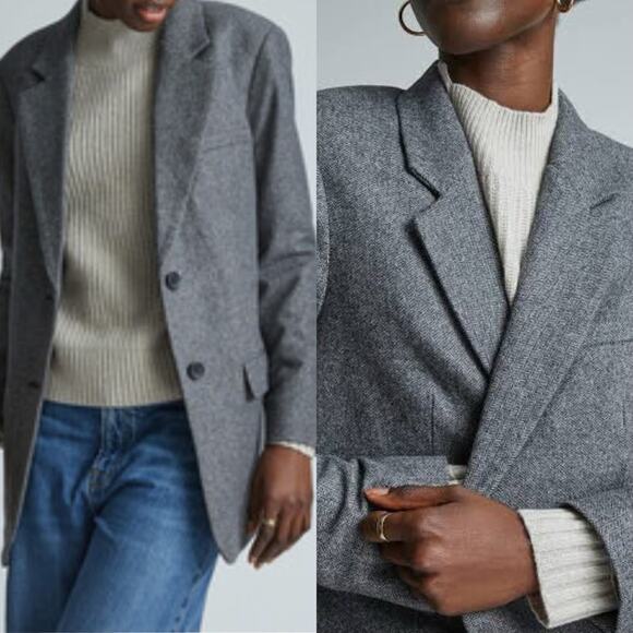 Everlane Blue Herringbone Italian Wool Oversized Blazer - Picture 1 of 16